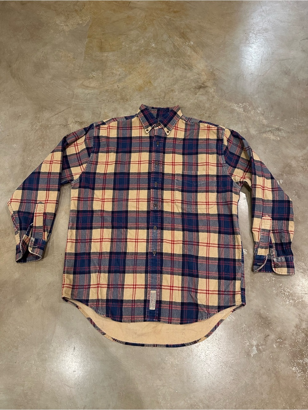 Men's Vintage Abercrombie Plaid Button-Down Shirt in Navy and Beige